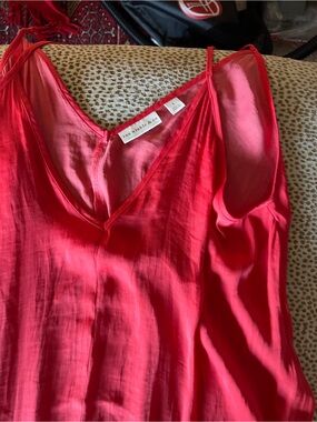 Bright Red Silk V-Neck dress with Thin Straps